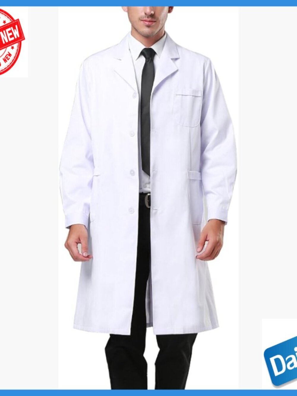 Professional Unisex Lab Coat Long Sleeve Polycotton Work Uniform Large